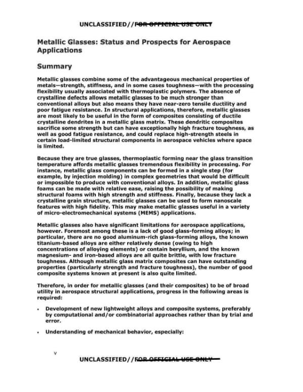 Page 5 of AAWSAP DIRD, Metallic Glasses for Aerospace Applications, December 2009